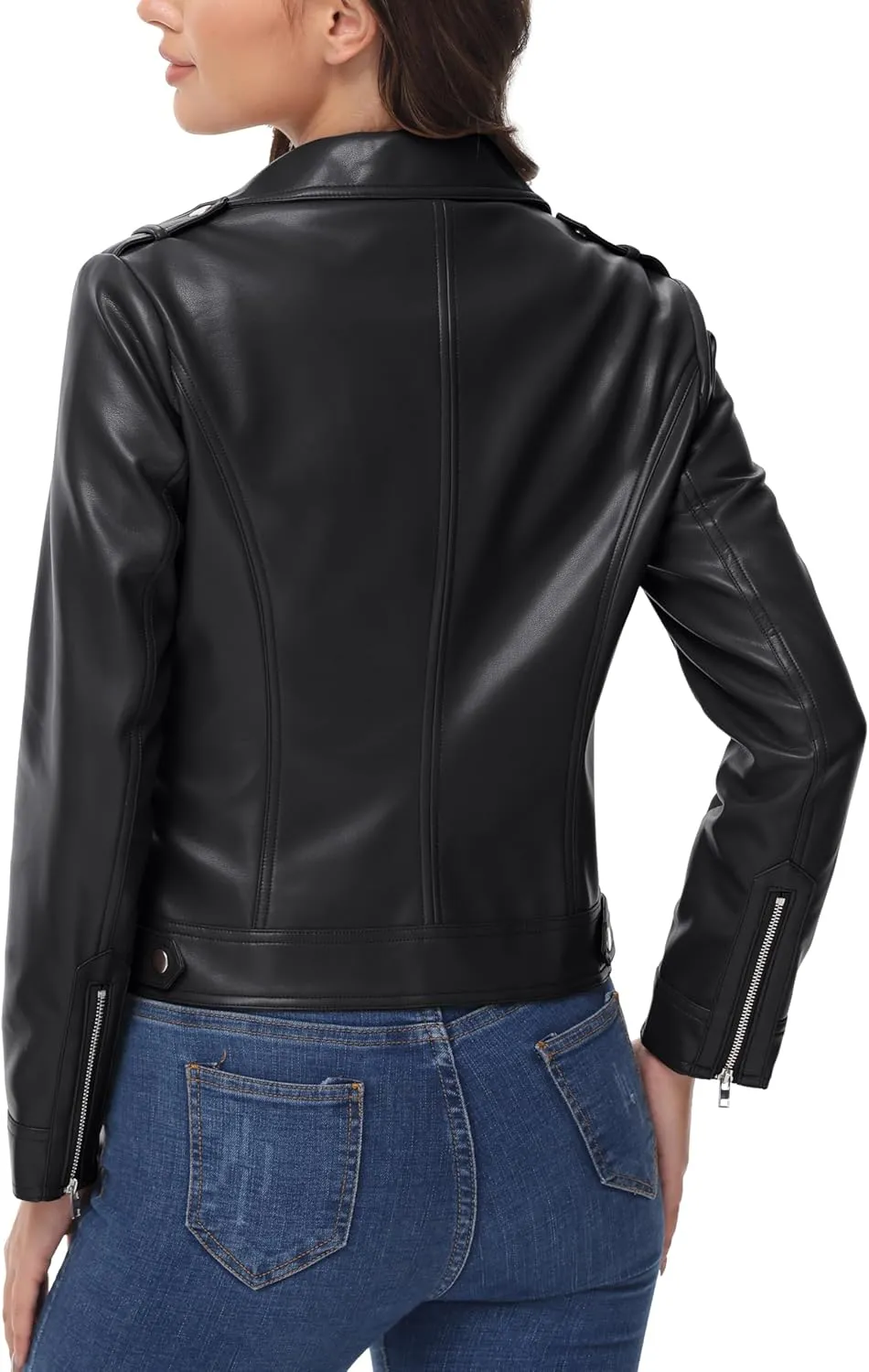 MAGCOMSEN Women's Leather Jacket Zipped Moto Jacket Lightweight Faux Leather Biker Jackets Fall Autumn Lapel Jackets