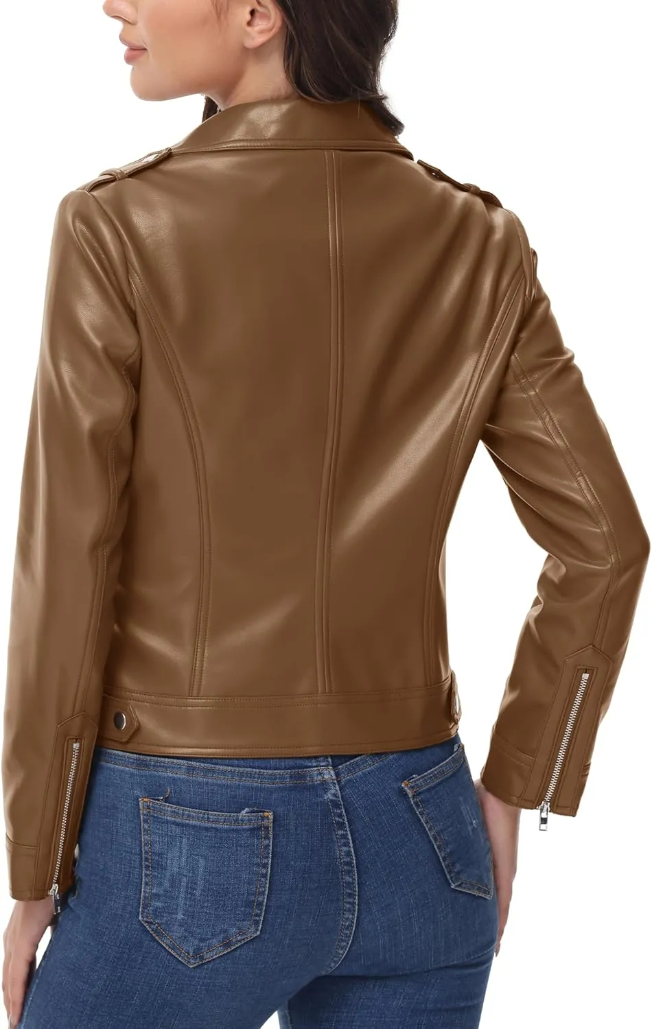 MAGCOMSEN Women's Leather Jacket Zipped Moto Jacket Lightweight Faux Leather Biker Jackets Fall Autumn Lapel Jackets