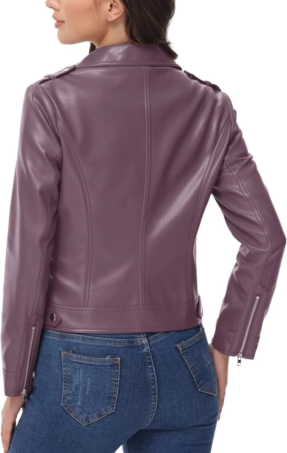 MAGCOMSEN Women's Leather Jacket Zipped Moto Jacket Lightweight Faux Leather Biker Jackets Fall Autumn Lapel Jackets