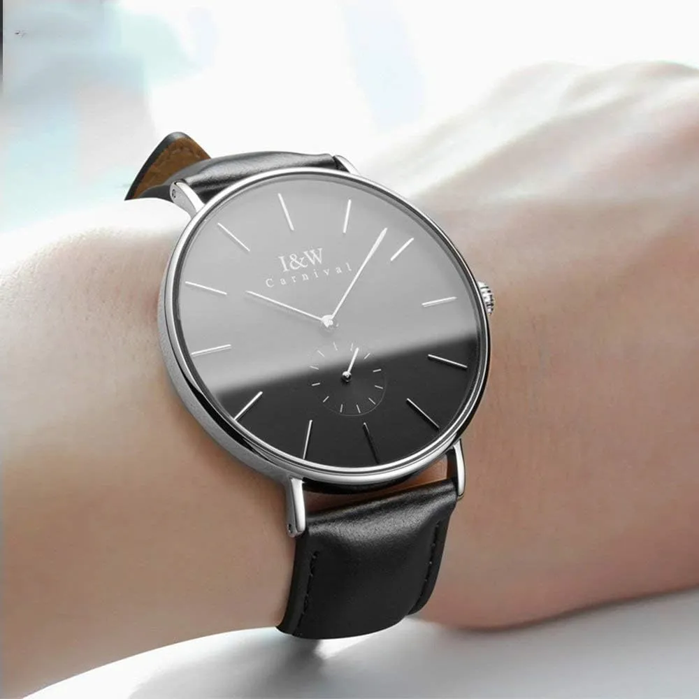 MASTOP Minimalist Mens Ultra-Thin Watch Analog Quartz Leather Band 30M Waterproof Business Casual Unisex Watch