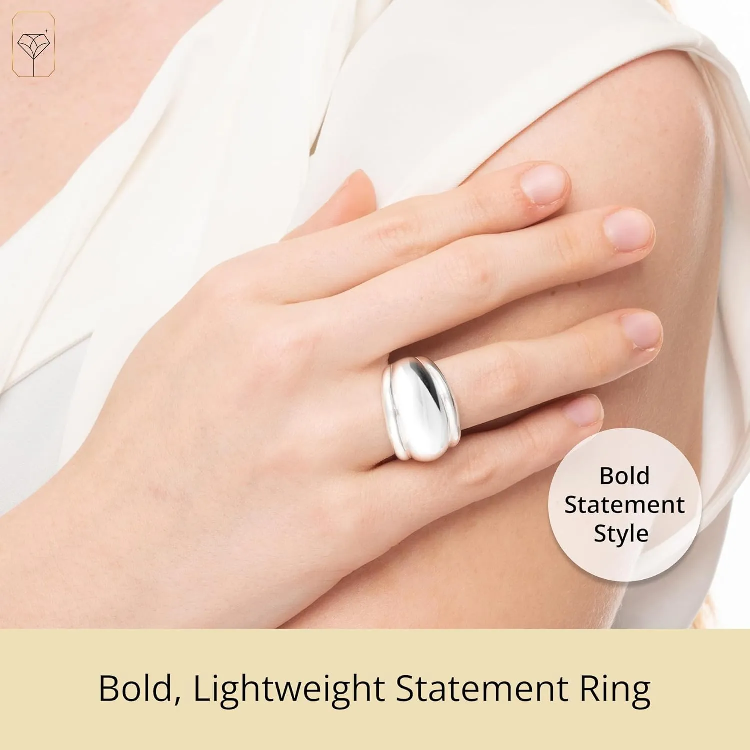 MAX   STONE 925 Sterling Silver Cocktail Boho Rings for Women | Large Chunky Silver Rings | Hypoallergenic Statement Rings for Women Size 6 to 8