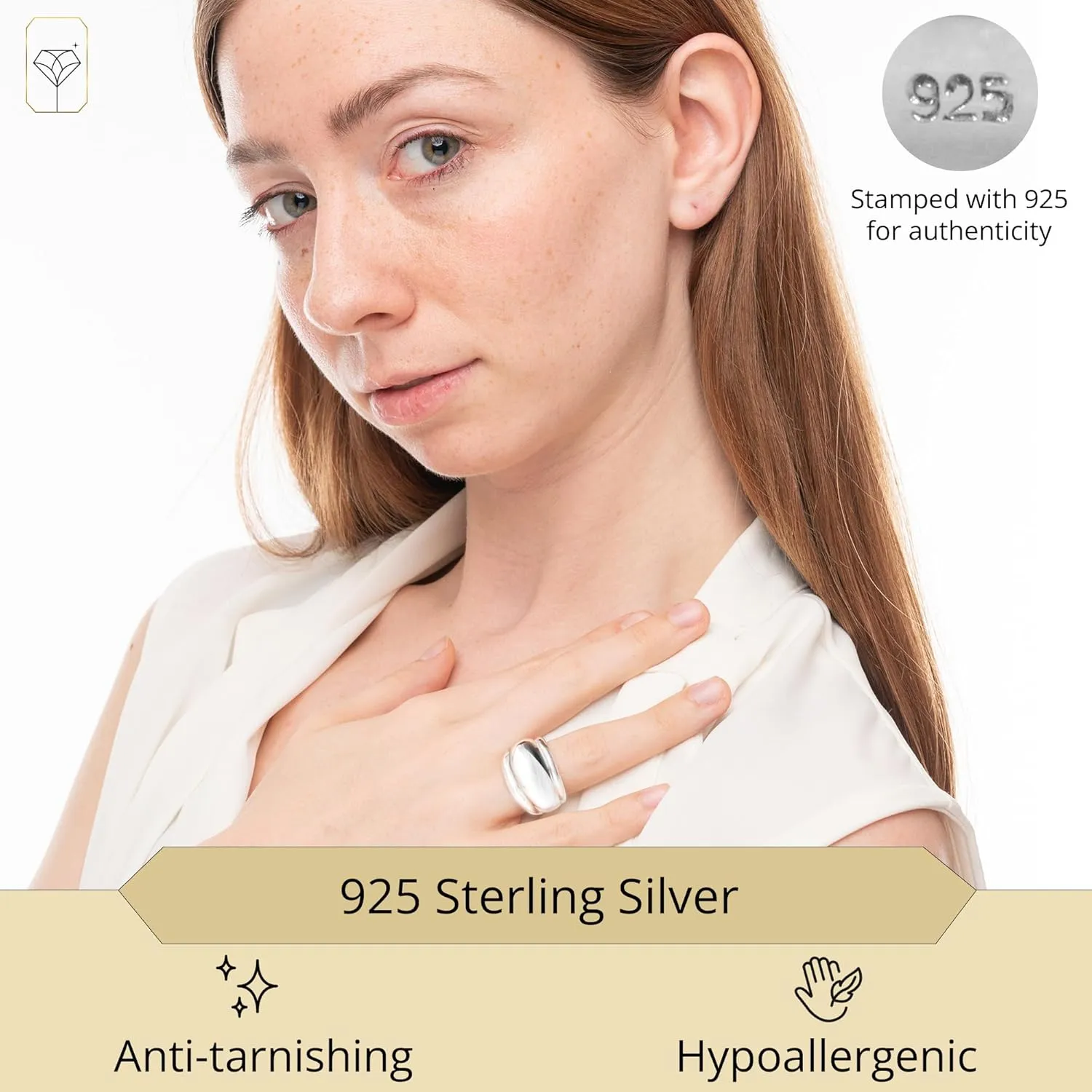 MAX   STONE 925 Sterling Silver Cocktail Boho Rings for Women | Large Chunky Silver Rings | Hypoallergenic Statement Rings for Women Size 6 to 8