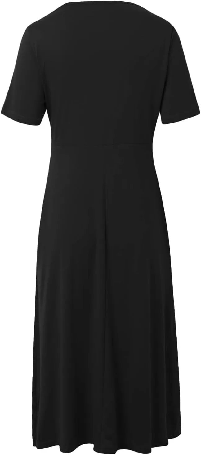 Maxi Dresses for Women V Neck Short Sleeve Maxi Dresses Ruffle Waist Pleated Hem Flowy Swing Dress Dressy Dress 2025