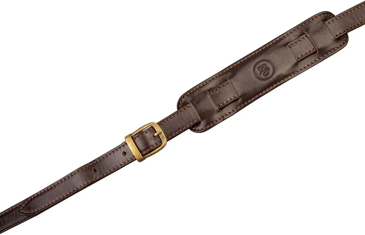 Maxwell Scott - Luxury Leather Luggage/Briefcase Strap with Padded Shoulder Saver - Made from Full Grain Hides - Dark Brown