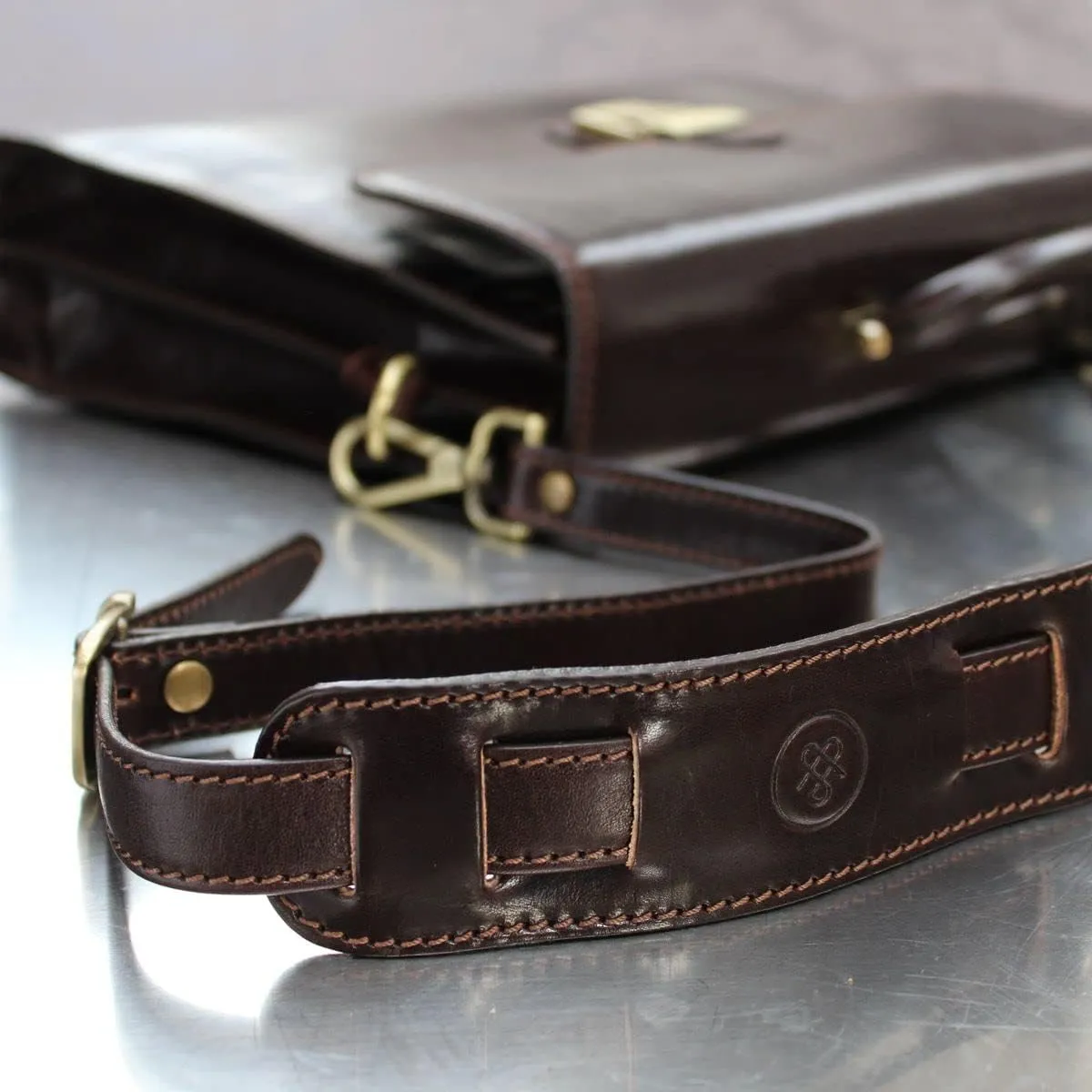 Maxwell Scott - Luxury Leather Luggage/Briefcase Strap with Padded Shoulder Saver - Made from Full Grain Hides - Dark Brown