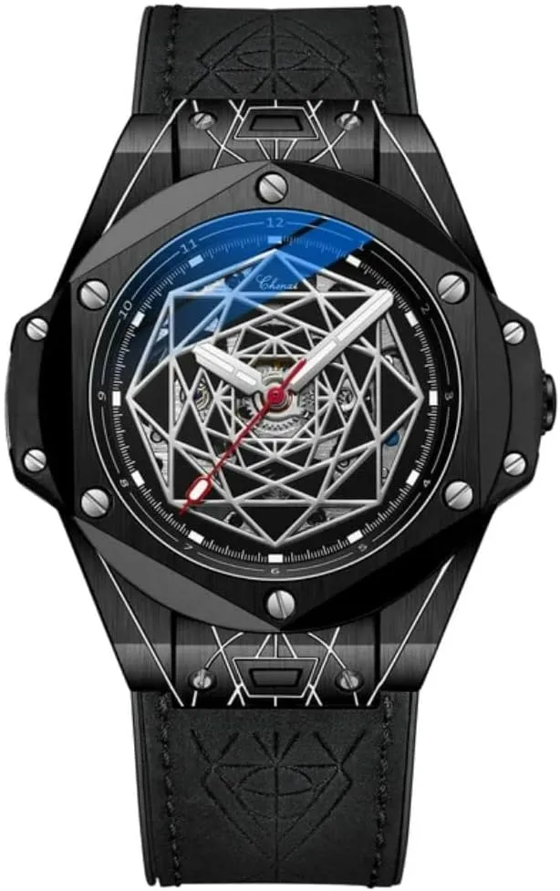 Men Leather Business Watch Fashion Design Creative Sports Watches Waterproof Luminous Hands Automatic Mechanical Wristwatches (Black)