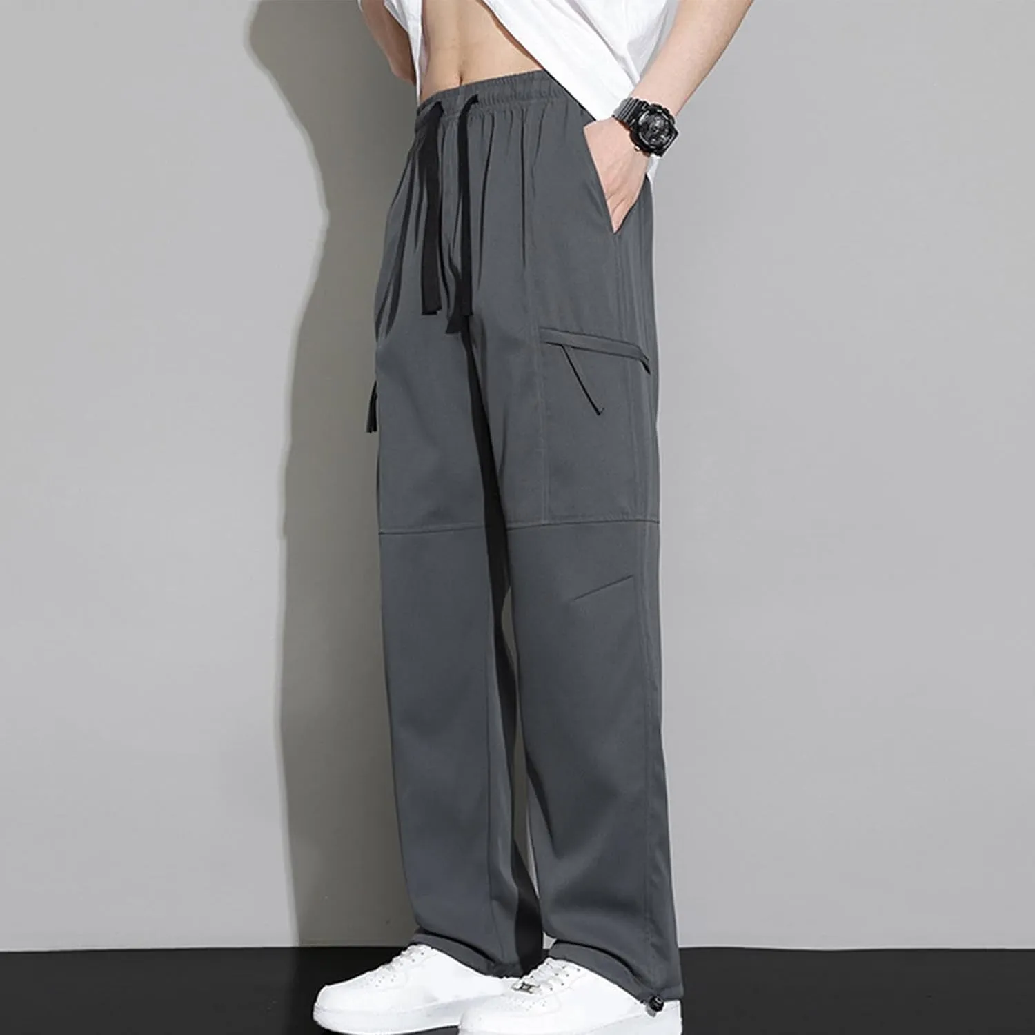 Men Lightweight Loose Pants Lounge Work Pants Beach Elastic Waist Pants Breathable Daily Pants Soft Home Pants