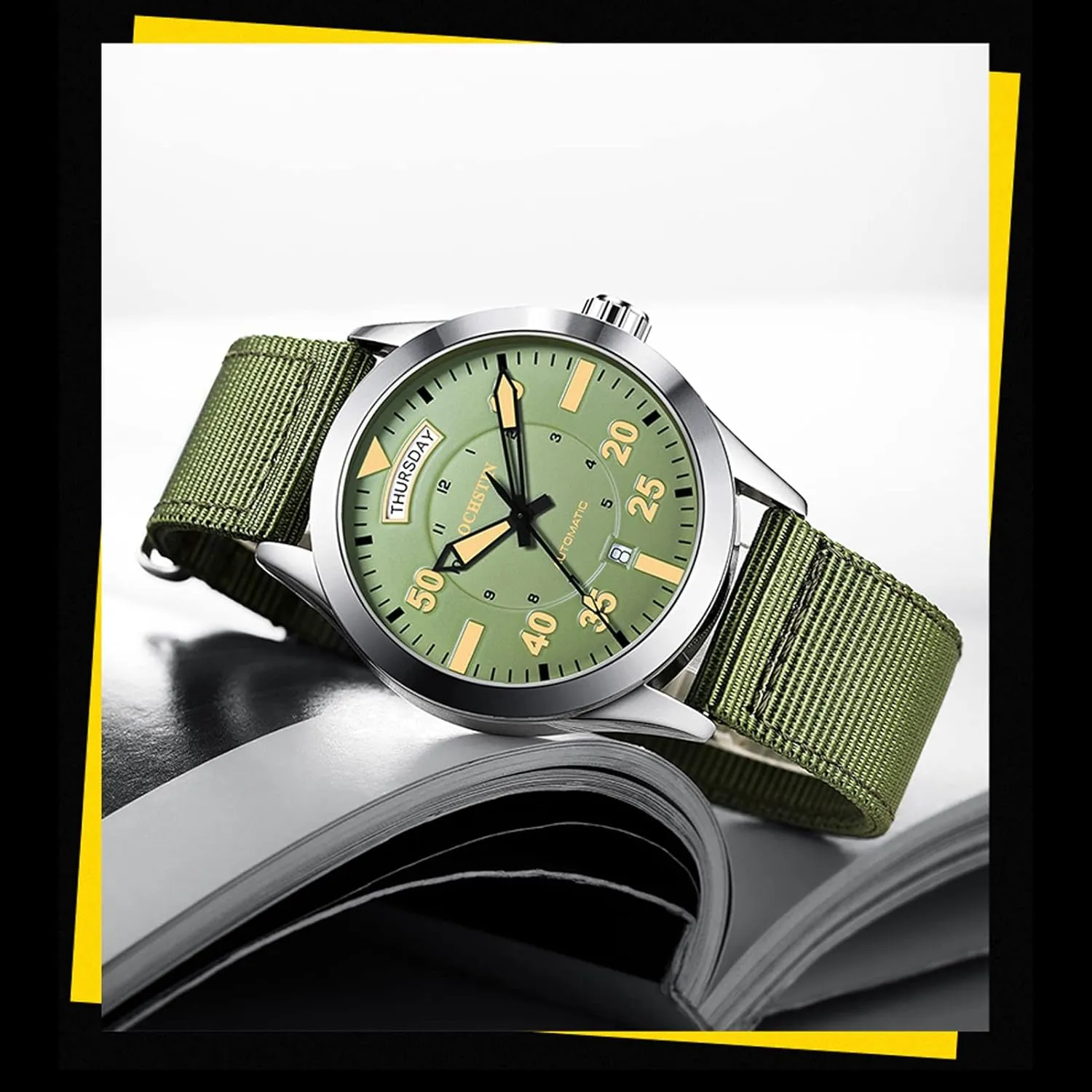 Men Watch Fashion Automatic Watch for Mens Analogue Date Display Business Mechanical Watches Waterproof Casual Nylon Strap