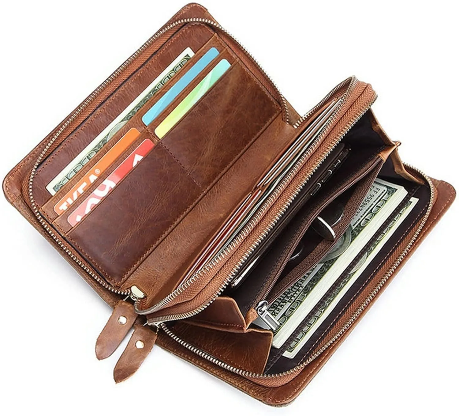 MenClutch Male Zipper Long Leather Men Wallet First Layer Cow Hand Bag Multi-functional Long Bag