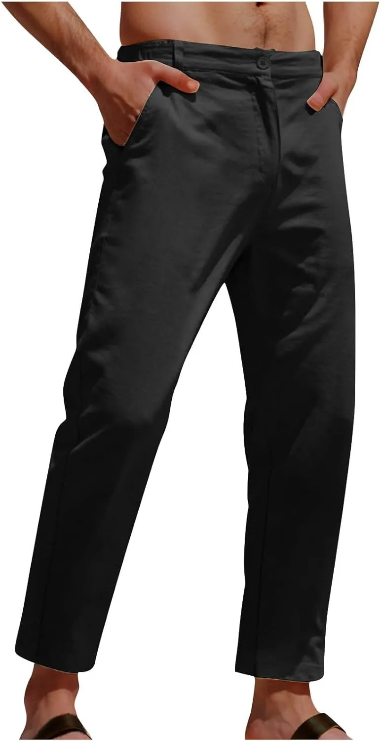 Mens Athletic Pants Casual Hiking Pants Solid Joggers Pants Light Elastic Waist Pants Comfortable Classic Pants