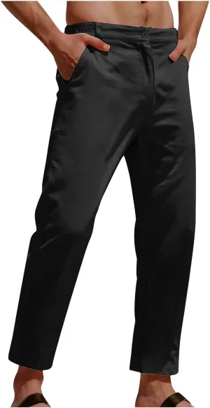 Mens Athletic Pants Casual Hiking Pants Solid Joggers Pants Light Elastic Waist Pants Comfortable Classic Pants