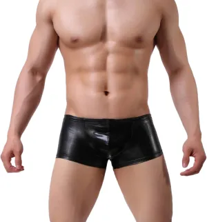Mens Boxer Trunks Leather Underwear Classics Boxer Briefs Soft Comfortable Hipsters Trunk
