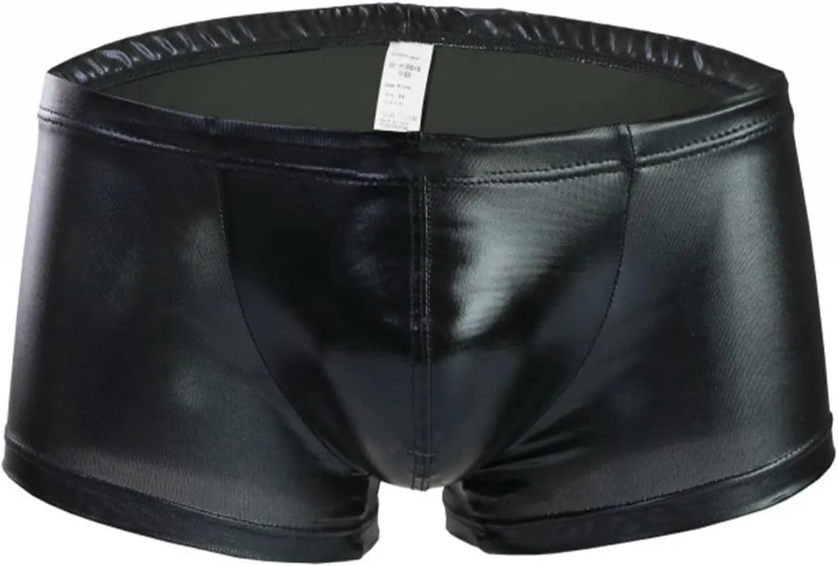 Mens Boxer Trunks Leather Underwear Classics Boxer Briefs Soft Comfortable Hipsters Trunk