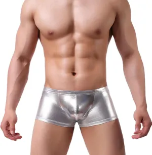 Mens Boxer Trunks Leather Underwear Classics Boxer Briefs Soft Comfortable Hipsters Trunk