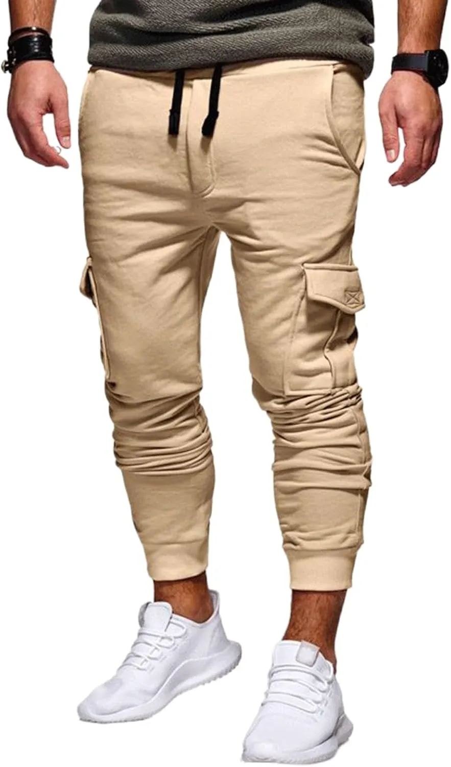 Mens Cargo Pants Slim Fit Sweat Pants Fashion Casual Hiking Pants Active Comfy Workout Joggers Sweatpants with Pockets