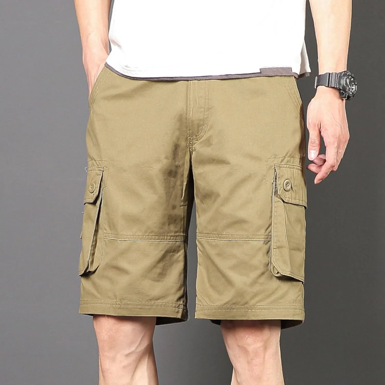 Men's Casual Cargo Shorts Summer Stylish Chino Cotton Shorts with Multiple Pockets Sports Twill Outdoor Short Pants