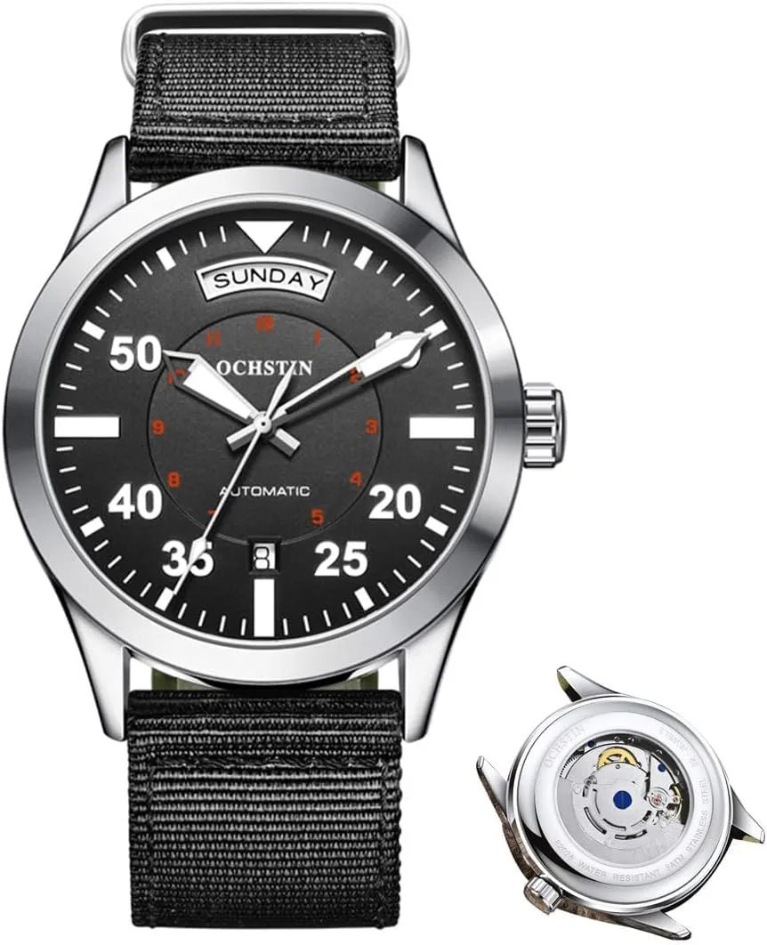 Men's Dual Calendar Fully Automatic Mechanical Watch Waterproof Luminous Comfortable Nylon Strap Casual Sports Watches