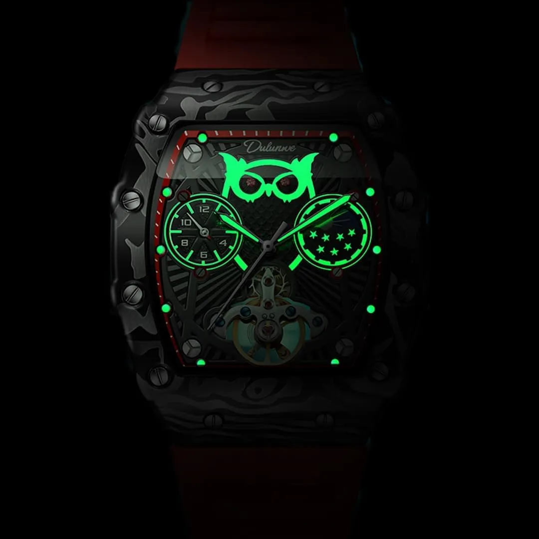 Men's Fully Automatic Mechanical Watch, Tourbillon Hollow Chronograph, Moon Phase Window Display, Wine Barrel Shaped Dial, Waterproof Luminous Men's Watch