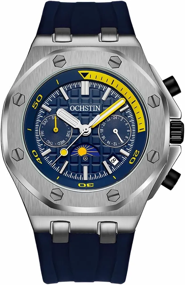 Men's Fully Automatic Mechanical Watch with Multifunctional Week Calendar Display, Waterproof Night Light Moon Phase Window Design, Men's Fashion Mechanical Watch, Student Sports Watch