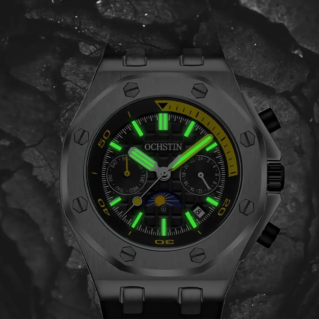Men's Fully Automatic Mechanical Watch with Multifunctional Week Calendar Display, Waterproof Night Light Moon Phase Window Design, Men's Fashion Mechanical Watch, Student Sports Watch