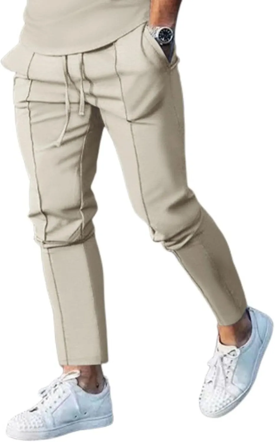 Mens Jogger Plain Pants Slim Fit Elastic Waist Straight Casual Sweatpants Tapered Athletic Workout Trousers