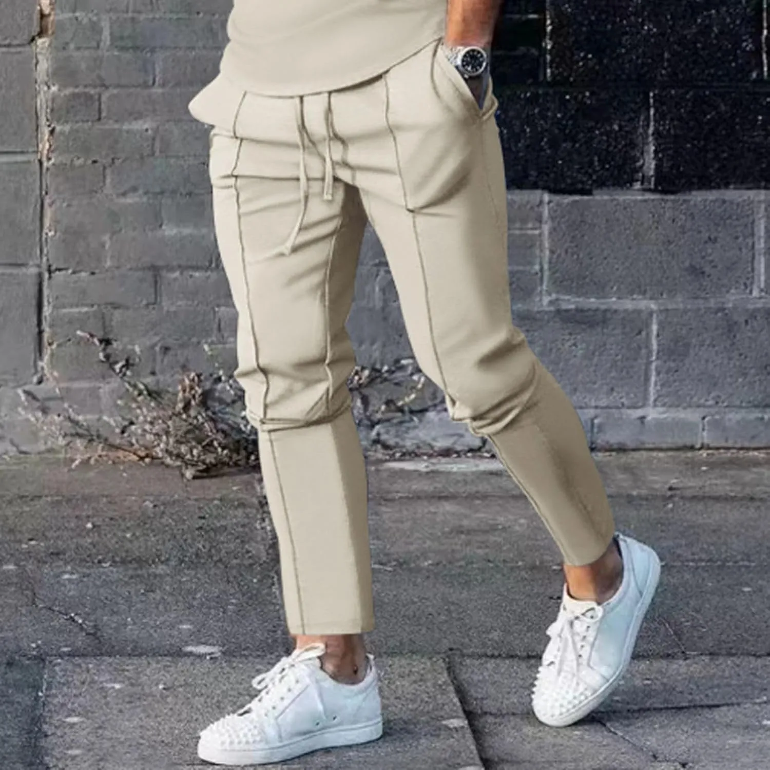 Mens Jogger Plain Pants Slim Fit Elastic Waist Straight Casual Sweatpants Tapered Athletic Workout Trousers