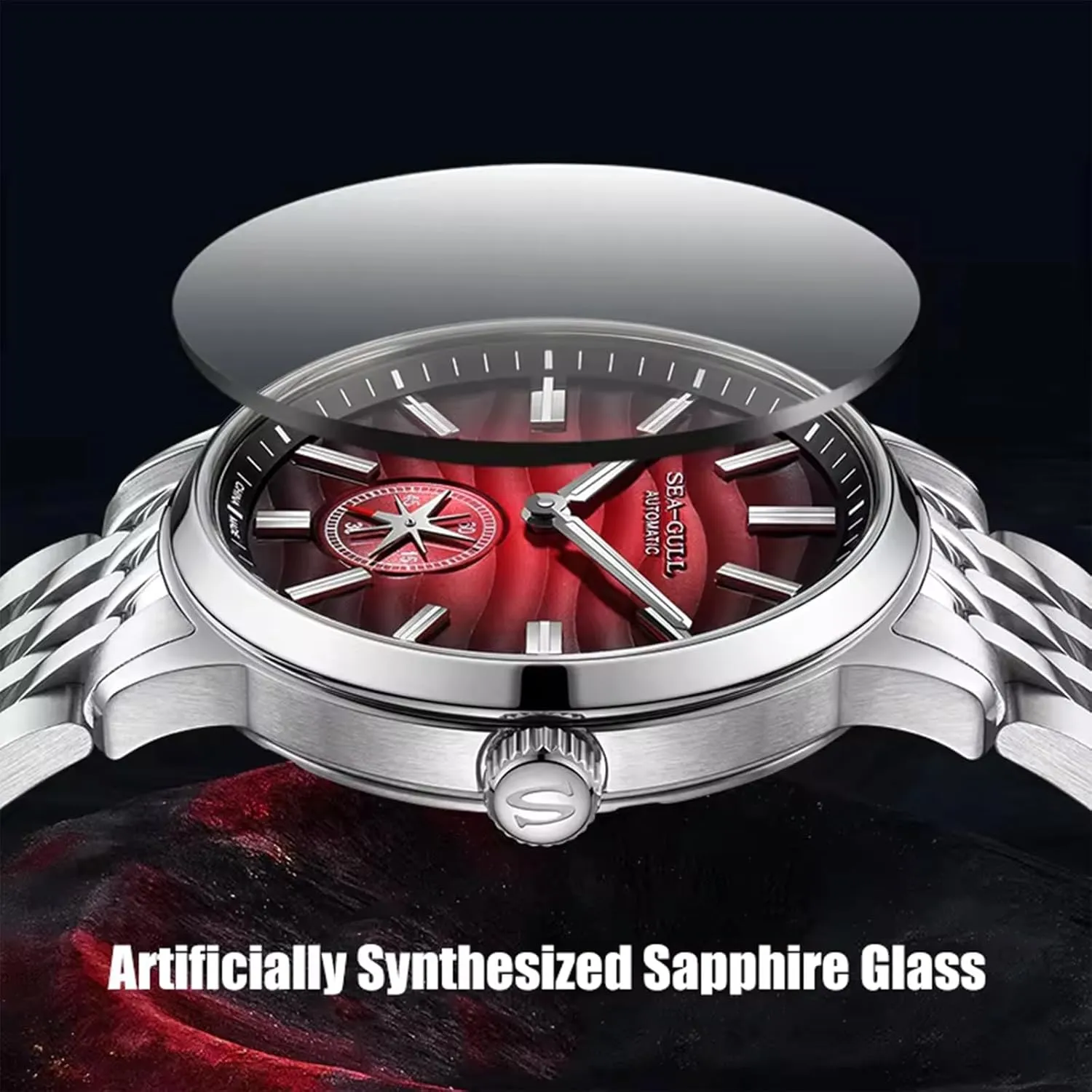Mens Mechanical Watches,Natural Series,Automatic Wristwatch, Polaris Sub DialSeagull ST17, Luminous, 6180
