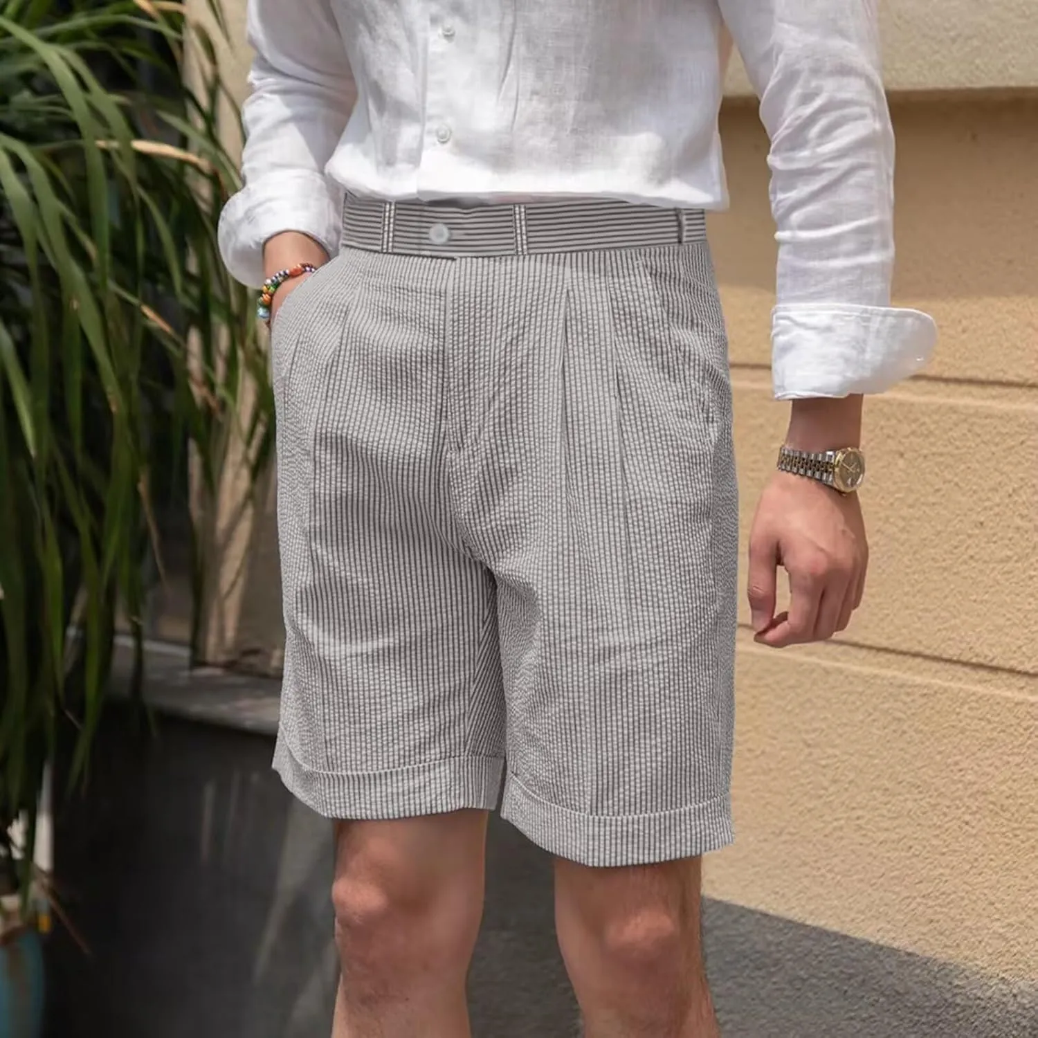 Mens Summer Seersucker Shorts Striped Slim Fit Flat Front Walk Chino Short Pants Sear Sucker Suit Flat Front Shorts