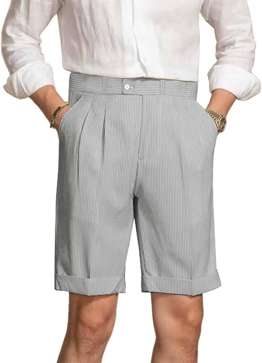 Mens Summer Seersucker Shorts Striped Slim Fit Flat Front Walk Chino Short Pants Sear Sucker Suit Flat Front Shorts