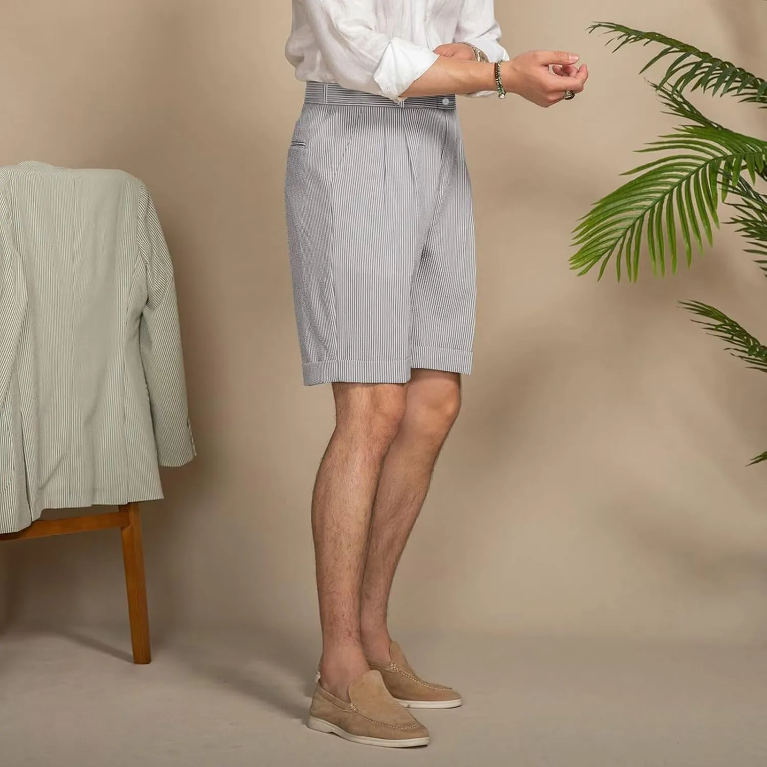 Mens Summer Seersucker Shorts Striped Slim Fit Flat Front Walk Chino Short Pants Sear Sucker Suit Flat Front Shorts
