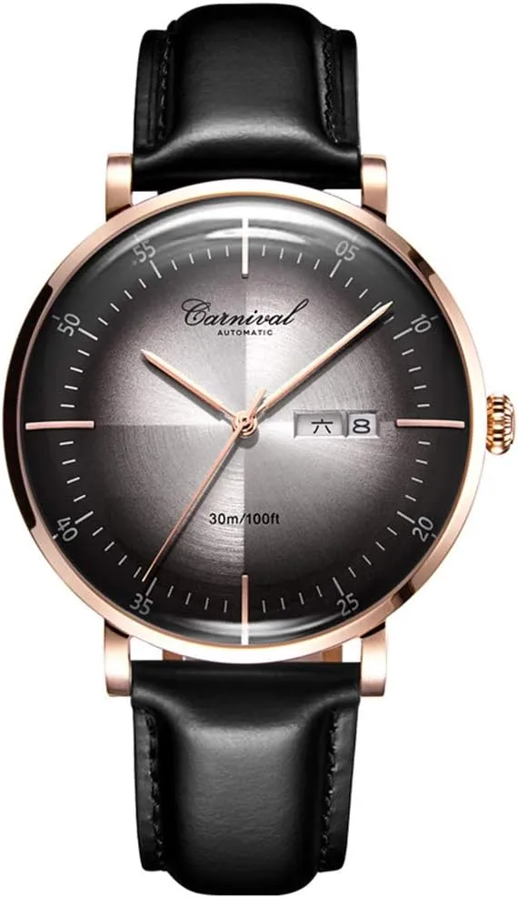Mens Top Brand Ultra Thin Mechanical Watch Men Automatic Calendar Waterproof Business Leather Watches