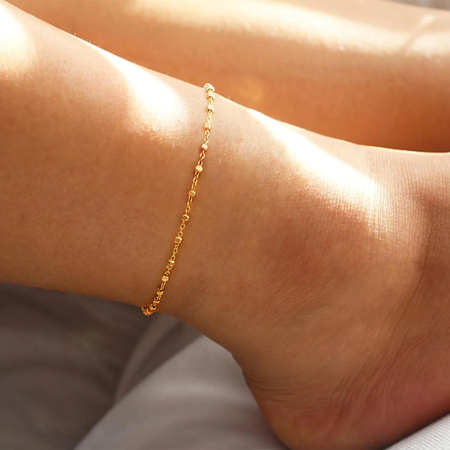 MEVECCO Anklet for Women Gold Chain 14K Gold Plated Dainty Boho Beach Summer Simple Foot Jewelry Ankle Bracelet