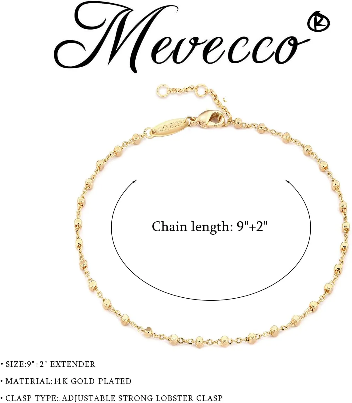 MEVECCO Anklet for Women Gold Chain 14K Gold Plated Dainty Boho Beach Summer Simple Foot Jewelry Ankle Bracelet