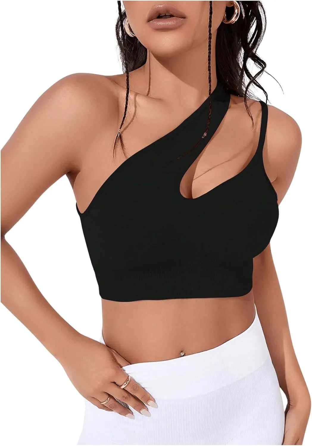 Milumia Women's One Shoulder Cut Out Crop Top Asymmetrical Gym Sports Cami Tops