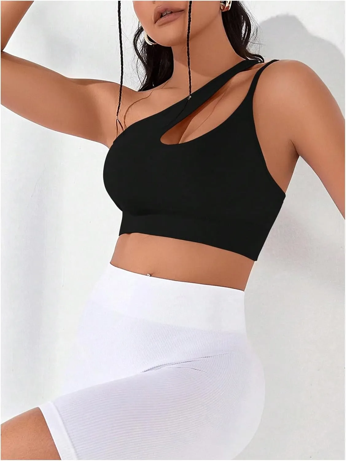 Milumia Women's One Shoulder Cut Out Crop Top Asymmetrical Gym Sports Cami Tops