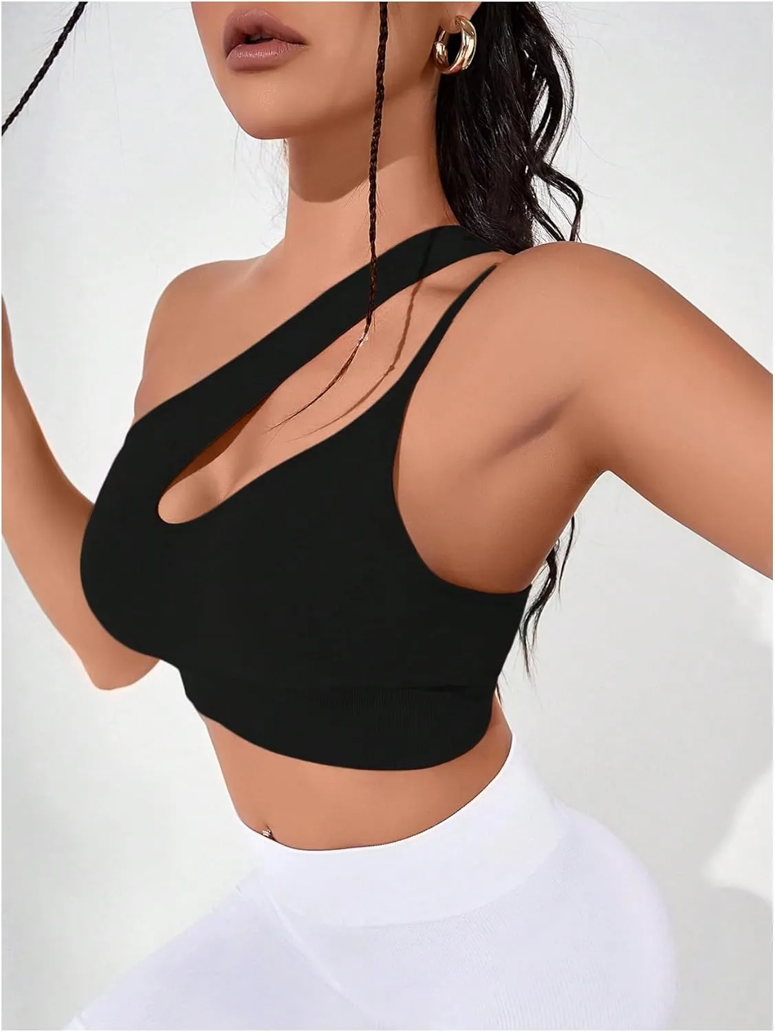 Milumia Women's One Shoulder Cut Out Crop Top Asymmetrical Gym Sports Cami Tops