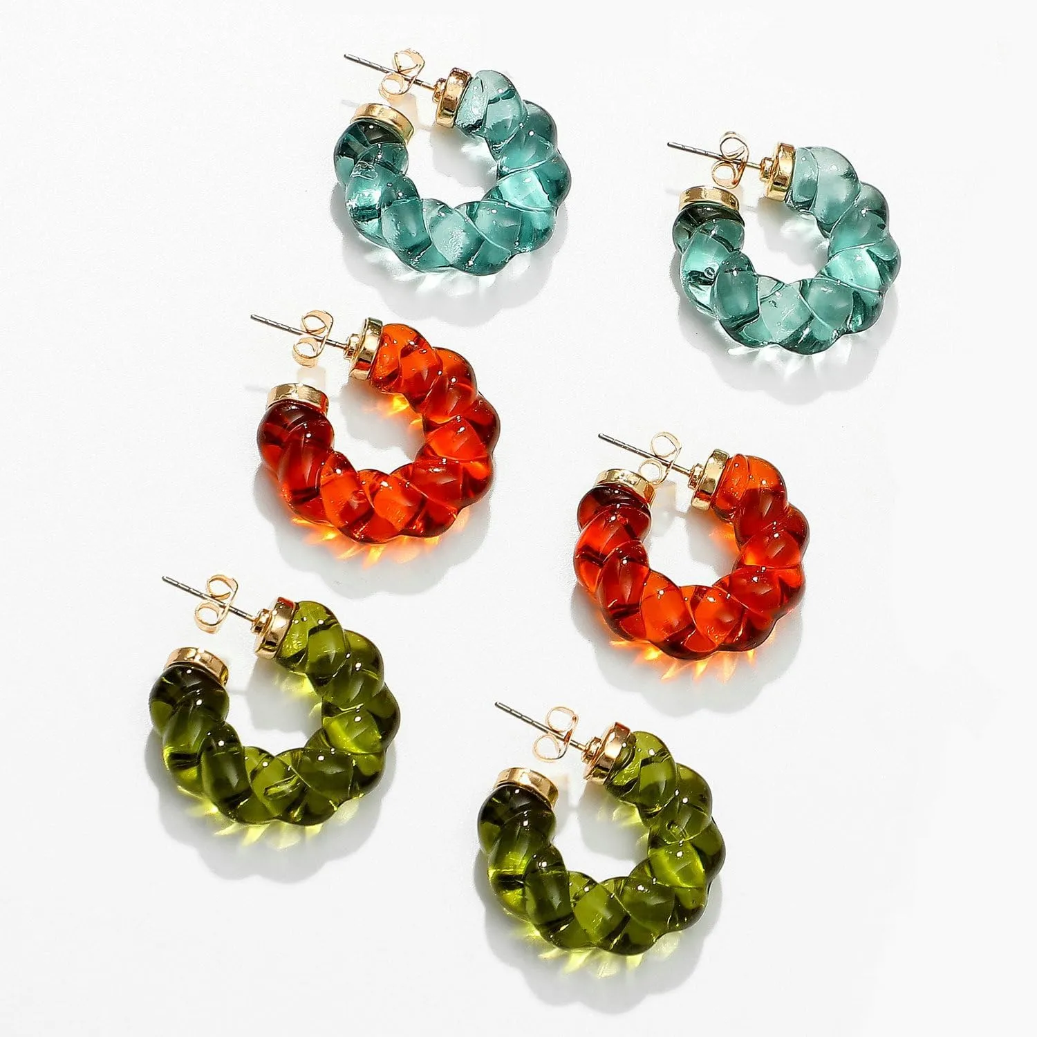 Minimalist Solid Color Transparent Resin C Shaped Twisted Hoop Earrings