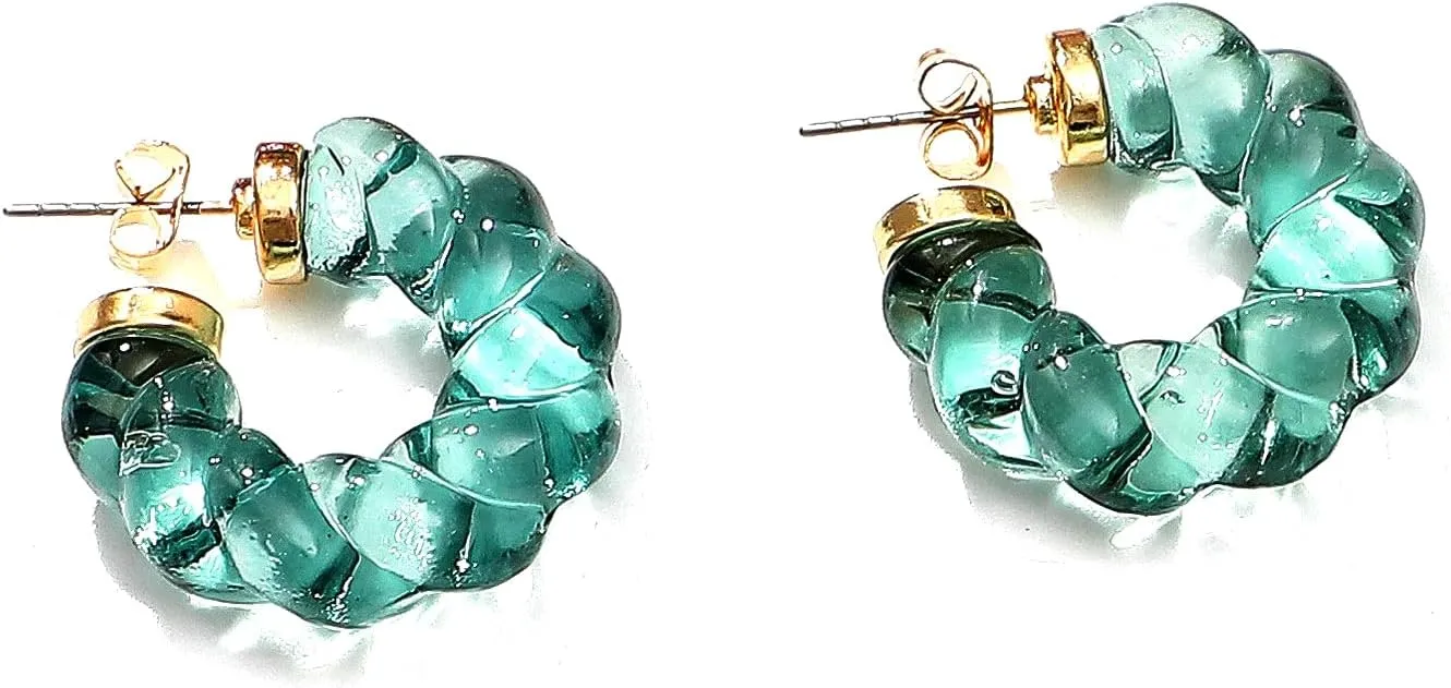 Minimalist Solid Color Transparent Resin C Shaped Twisted Hoop Earrings