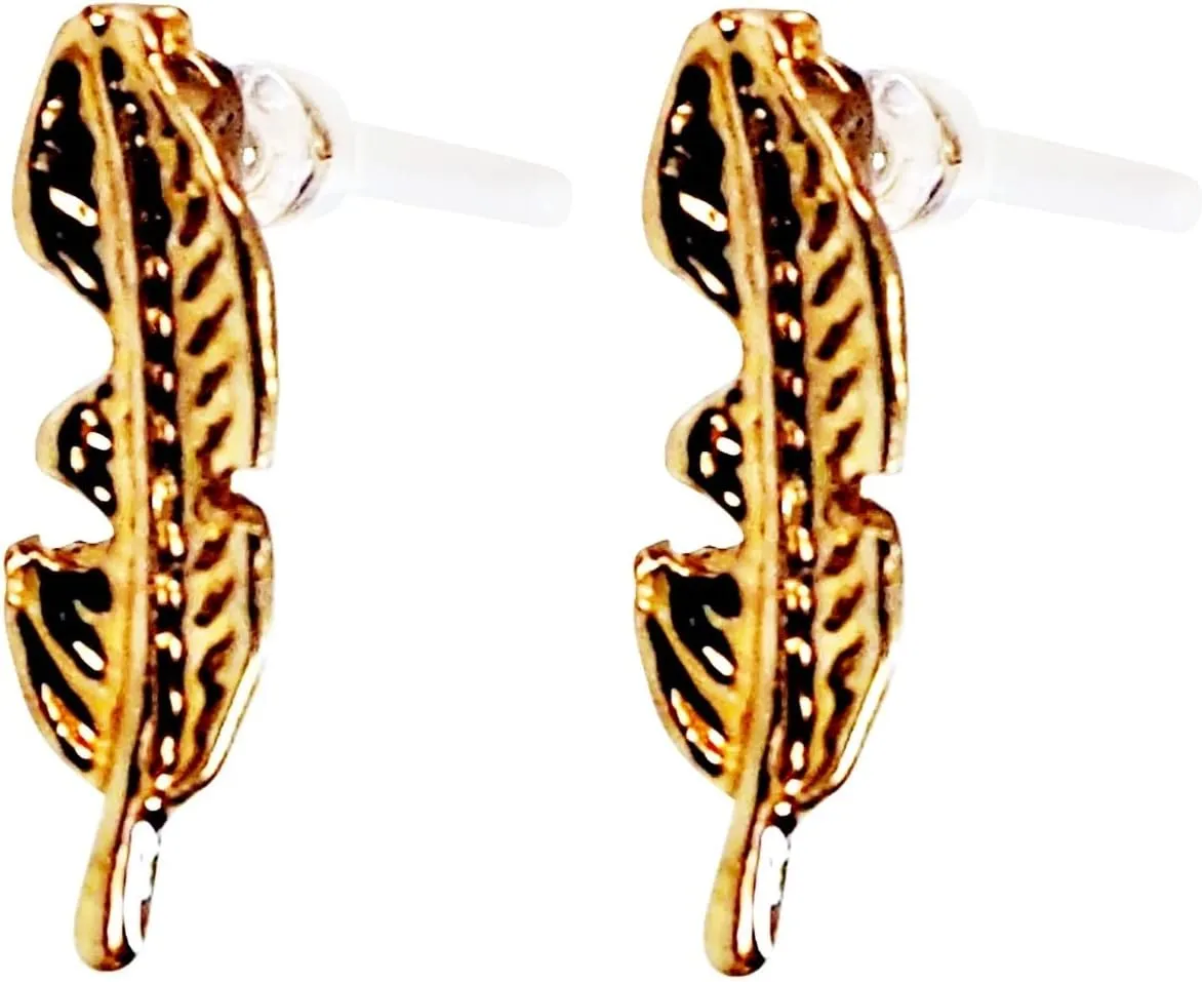 Miyabi Grace Women's Elegant Gold Feather Resin Plastic Post Earrings Hypoallergenic For Sensitive Ears
