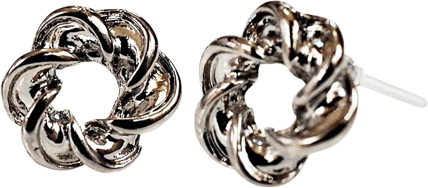 Miyabi Grace Women's Elegant Silver Knot Open Circle Resin Plastic Post Earrings Hypoallergenic For Sensitive Ears