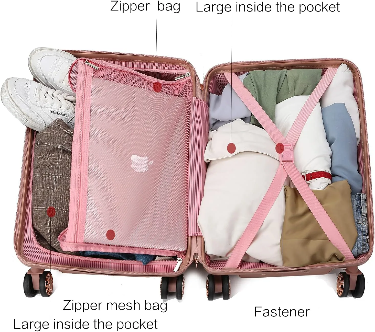 MKF Collection 2 pieces carry-on luggage set, check-in polycarbonate fashion travel dual spinner hardshell lightweight durable Suitcase