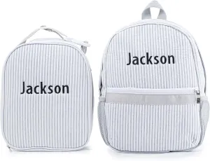 MT WORLD Daycare Backpacks with Lunch Bag Set,Personalized Seersucker Backpacks and Lunchboxes with Embroidered Name,Travel Daypack Lunchbags