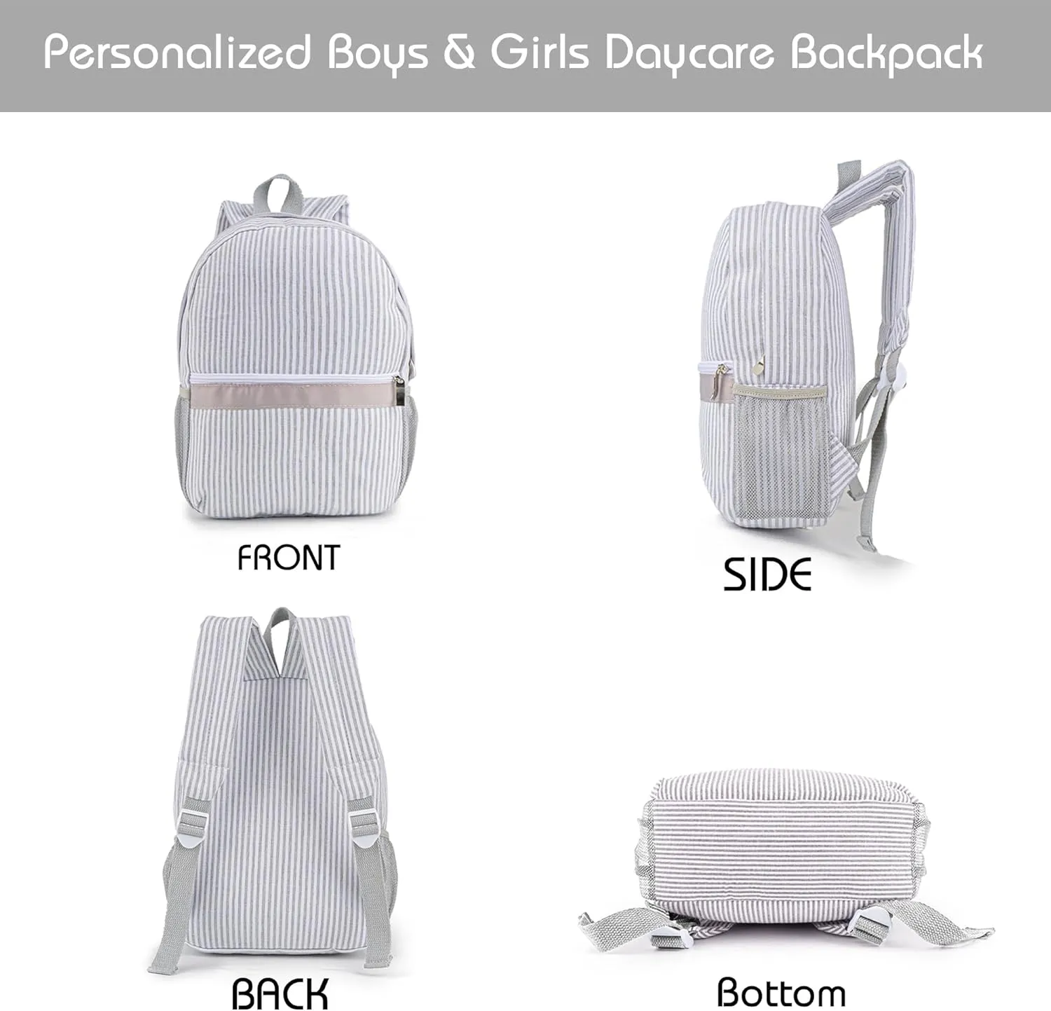 MT WORLD Daycare Backpacks with Lunch Bag Set,Personalized Seersucker Backpacks and Lunchboxes with Embroidered Name,Travel Daypack Lunchbags