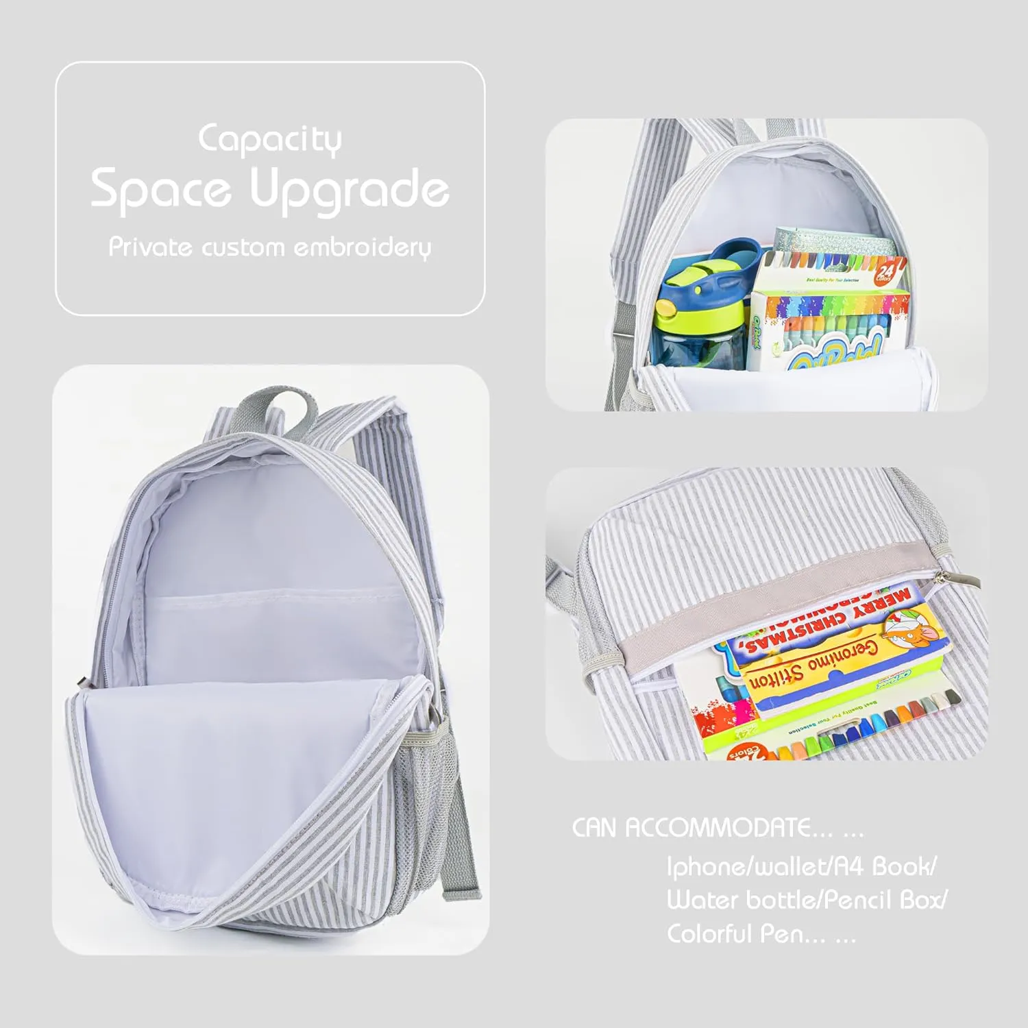 MT WORLD Daycare Backpacks with Lunch Bag Set,Personalized Seersucker Backpacks and Lunchboxes with Embroidered Name,Travel Daypack Lunchbags