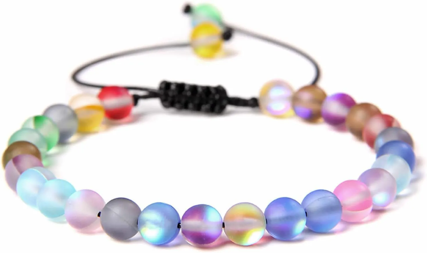 Multicolor Moonstone Bracelets 6MM Matte Crystal Mermaid Glass Beaded Braided Bracelets Handmade Wristband Gifts Jewelry