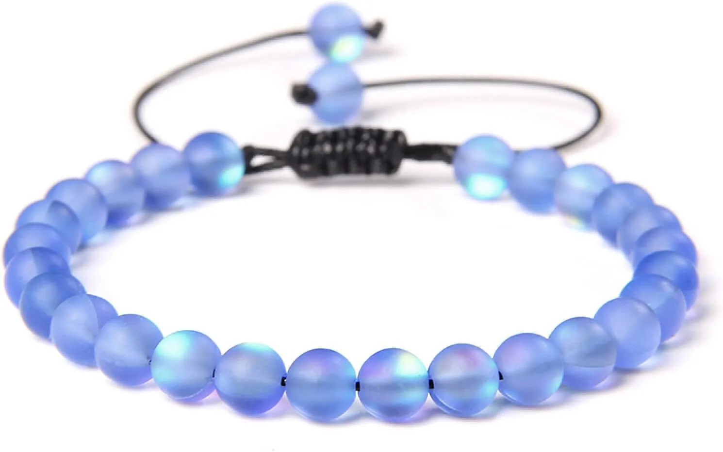 Multicolor Moonstone Bracelets 6MM Matte Crystal Mermaid Glass Beaded Braided Bracelets Handmade Wristband Gifts Jewelry