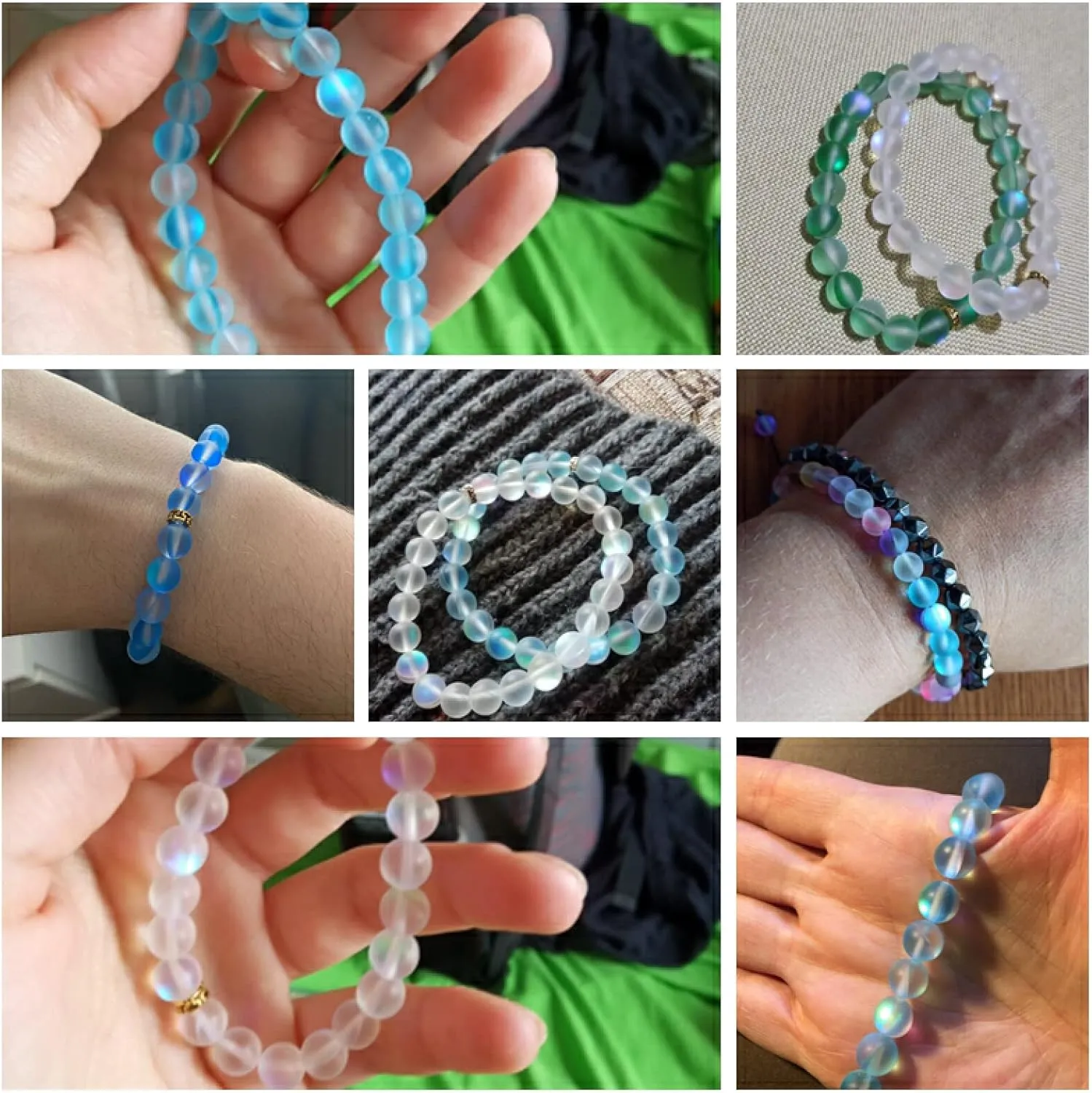Multicolor Moonstone Bracelets 6MM Matte Crystal Mermaid Glass Beaded Braided Bracelets Handmade Wristband Gifts Jewelry
