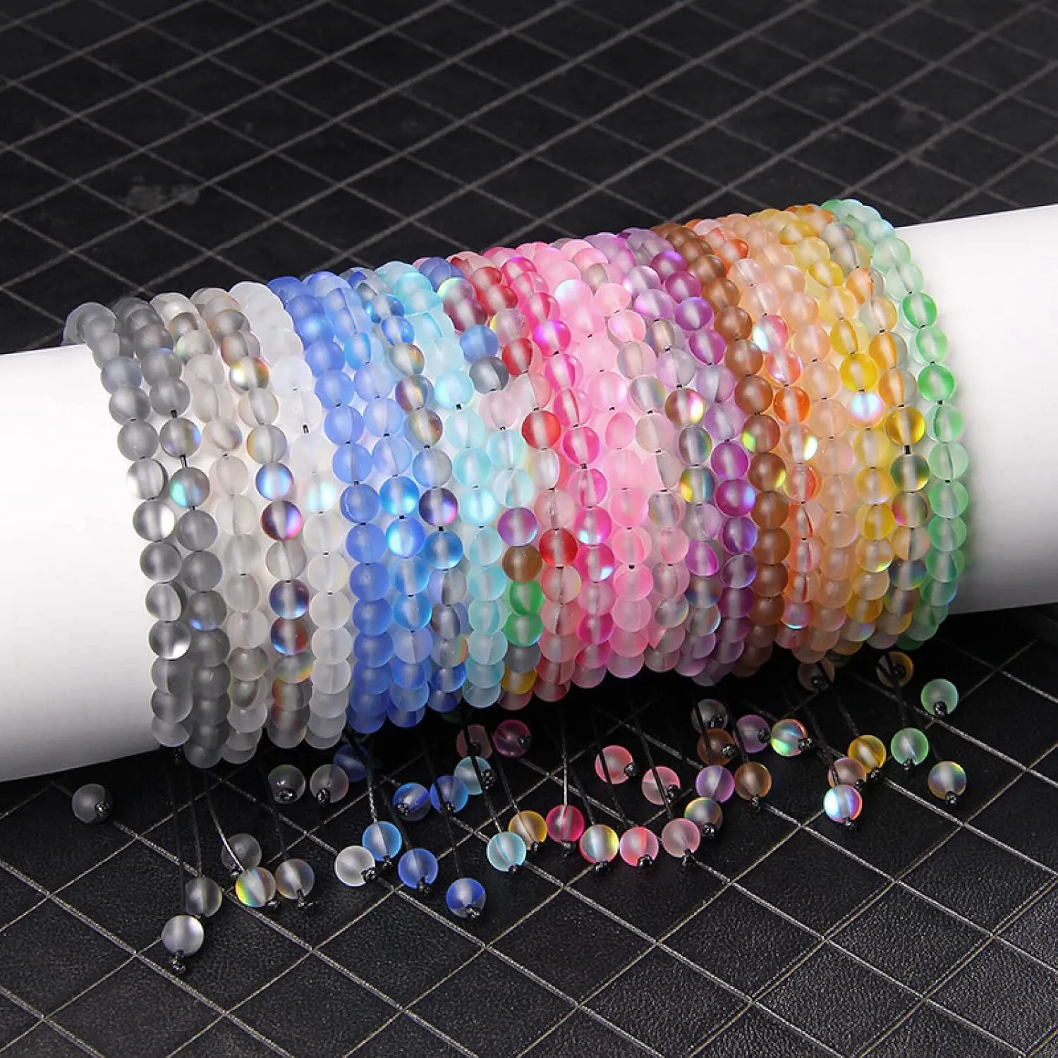 Multicolor Moonstone Bracelets 6MM Matte Crystal Mermaid Glass Beaded Braided Bracelets Handmade Wristband Gifts Jewelry