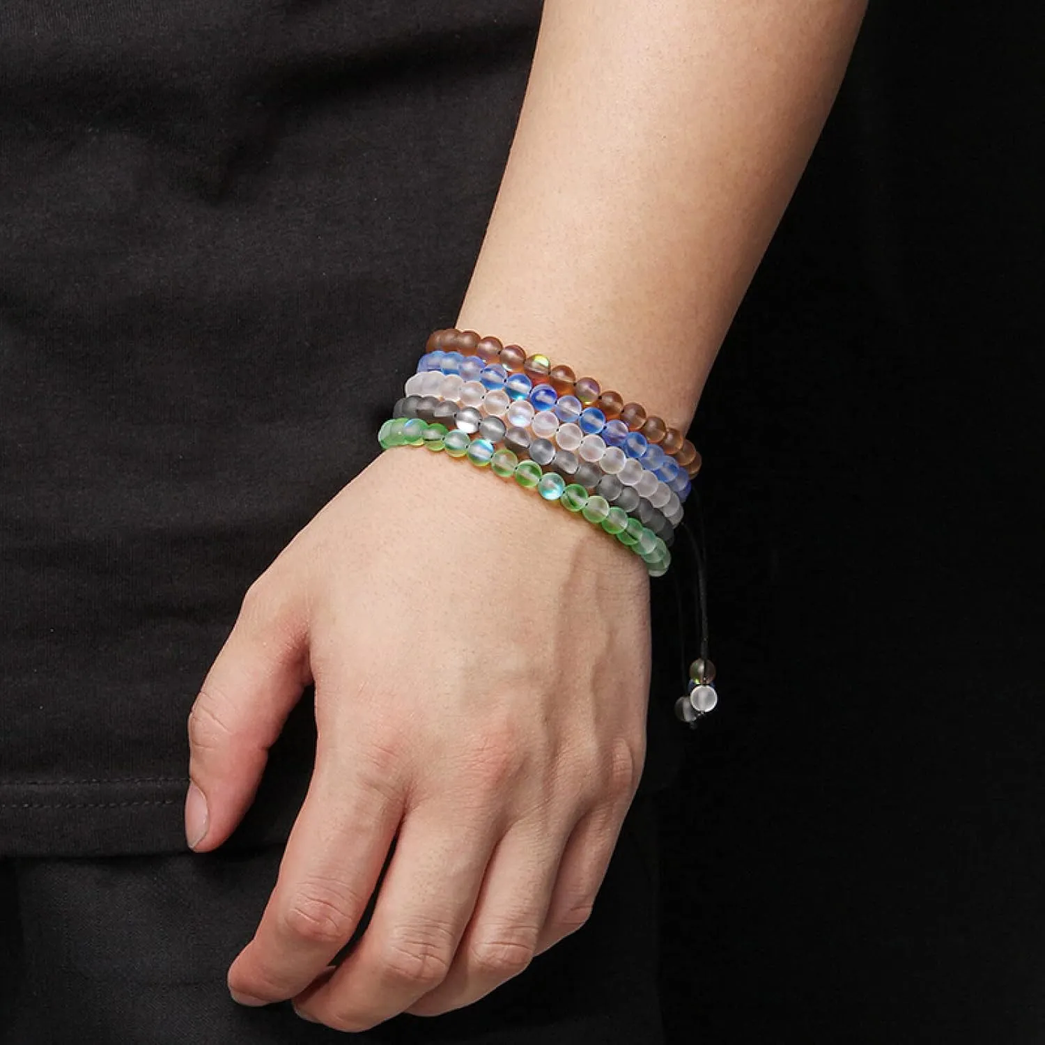 Multicolor Moonstone Bracelets 6MM Matte Crystal Mermaid Glass Beaded Braided Bracelets Handmade Wristband Gifts Jewelry