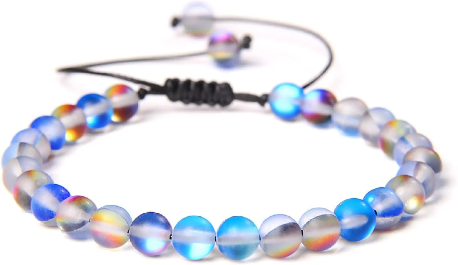 Multicolor Moonstone Bracelets 6MM Matte Crystal Mermaid Glass Beaded Braided Bracelets Handmade Wristband Gifts Jewelry